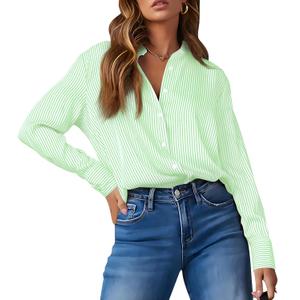 OMSJ Womens Striped Button Down Shirts Casual Long Sleeve Stylish Collared Office Work Blouses Tops (XL)