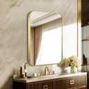 24"x30" Brushed Bright Gold Metal Framed Rounded Rectangle Mirror, Gold Wall Mounted Mirrors for Bathroom Entryway Vanity Living Room Bedroom, Vertical or Horizontal