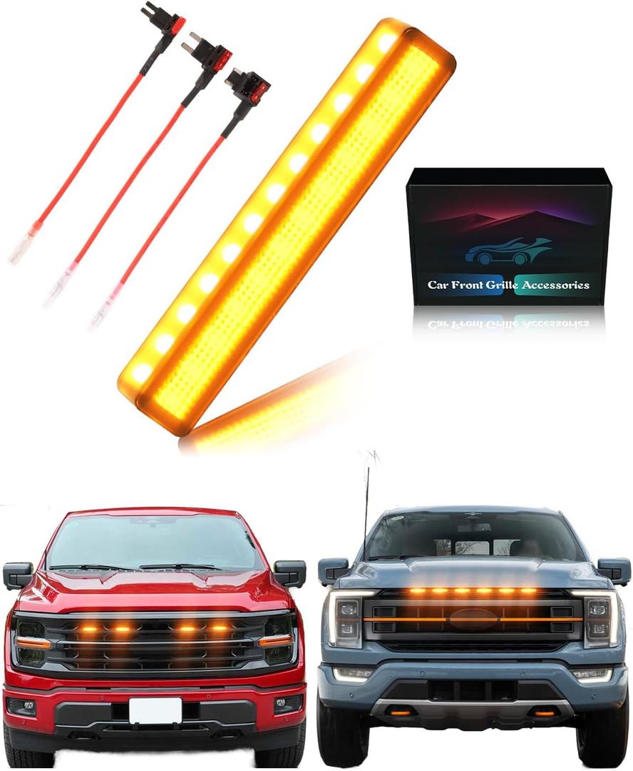 LED Front Grill Lights for 2024 2025 F150 Grille Accessories 2018-2023 F150 Warning Lamp(Amber Lights, 4)