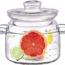 2.3L(75oz) Glass Cooking Pot with Lid,Handmade Borosilicate Glass Stockpot with Graduations - Glass Saucepan with Cover for Cooking and Serving,Anchor Hocking Glass Pot (2.4 Quarts)