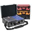 JOJOUP Toploader Storage Box for 3x4 35pt Rigid Cards, Top Loader Cards – Holds 600+ Top Loaders - Aluminum Alloy Trading Card Case, Sports Card Storage Box with Lock (Large Carbon Fiber)