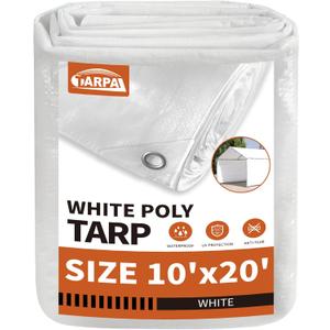 TARPAL 10'x20' White Tarps Waterproof 7.5 mil Medium Duty Tarp All Purpose Poly Tarps Cover Waterproof, Snow Proof UV Protection, Rip and Tear Proof,Poly Tarpaulin (10x20 Feet-Finished size)