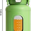 32oz Glass Tumbler with Handle - 1000ML Double Wall Water Bottle, Leak Proof Lid, Shatter-Resistant Borosilicate Glass for Hot & Cold Drinks(Green)