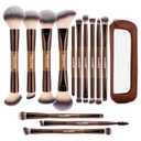 MAANGE 13 Pcs Foundation Makeup Brush Set With Bag, Make up Brushes, Double-End Multi Functional Makeup Brushes, Professional Face Brush Set Tools For Liquid Powder Concealer Cream Blush (Coffee)
