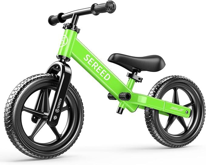 SEREED Toddler Balance Bike 2 Year Old, No Pedal Kids Toy Bike for 25 Years Old, ToolFree Adjustment, Gift for 23 Boys Girls, Customize Plate with 3pcs Stickers (Green)