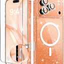 BERFY for iPhone 17 Pro Max Case for Women, Compatible with MagSafe, Clear Glitter Shockproof Protective Case, Anti-Yellowing, with Screen Protector & 3 Diamond Camera Lens Covers 6.9", Sparkle Clear