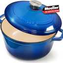 MÜELLERHOME 7.5 QT Enameled Cast Iron Dutch Oven, Heavy-Duty Casserole Dish and Braiser Pan with Lid and Stainless Knob, Safe for All Cooktops, Aqua Blue