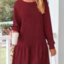 PRETTYGARDEN Womens Patchwork Sweatshirt Dress 2025 Fall Casual Long Sleeve Crewneck Pullover Cute Babydoll Mini Dresses (Wine Red,Small)