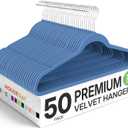 HOUSE DAY Premium Velvet Hangers 50 Pack Blue, Non-Slip Flocked Felt Hangers, Sturdy Clothes Hanger with 360 Rotatable Hook, Heavy Duty Durable Slim Coat Hanger for Closet Space Saving