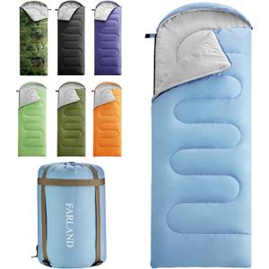 FARLAND Sleeping Bags 30 for Adults Teens Kids with Compression Sack Portable and Lightweight for 3-4 Season Camping, Hiking,Waterproof, Backpacking and Outdoors (Large(86.6"x32.68"), Sky Blue (R Zip))