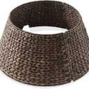 Casafield 24-Inch Christmas Tree Collar, Woven Water Hyacinth Tree Base Cover with Cord Cut Out, Espresso (Small Round)