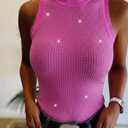 CHICME Women's Studded Sleeveless Knit Tank Top Slim Fit Ribbed Top Y2K Party Going Out Tops, Large