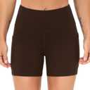 THE GYM PEOPLE High Waist Yoga Shorts for Women's Tummy Control Fitness Athletic Workout Running Shorts with Deep Pockets (Brown, L)