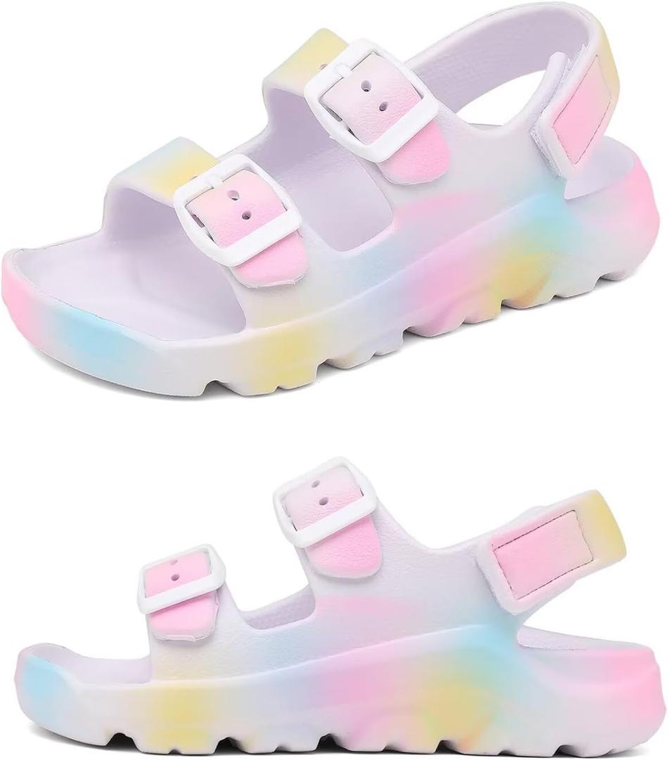 Boys Girls Toddler Little Kid Sandals Buckle Adjustable Water Sandal With Hook Loop Back Strap(Toddler 5-Little Kid 12) (Pink)