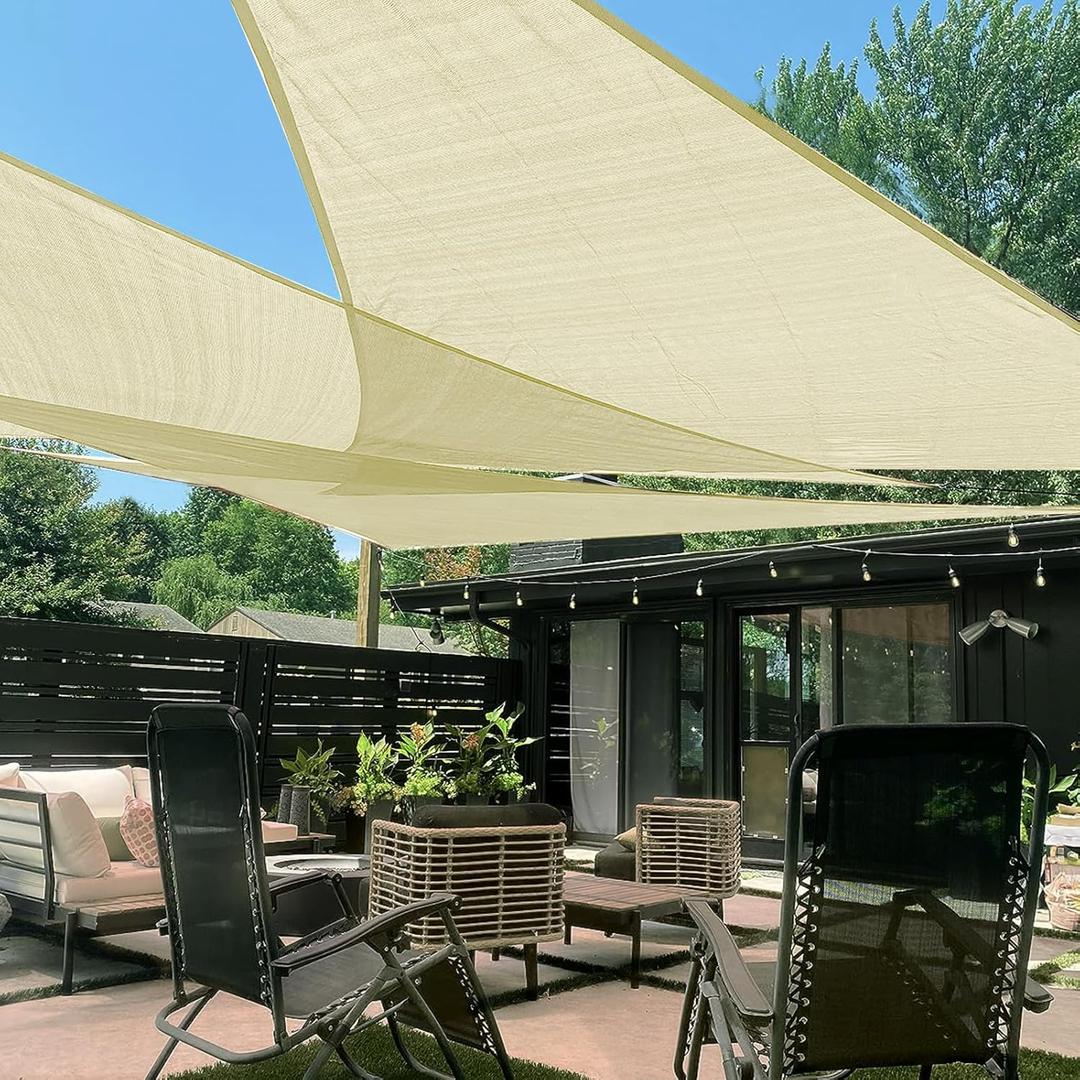 LOVE STORY 16' x 16' x 16' Triangle Butter Cream Sun Shade Sail Canopy UV Block for Outdoor Patio Garden Backyard