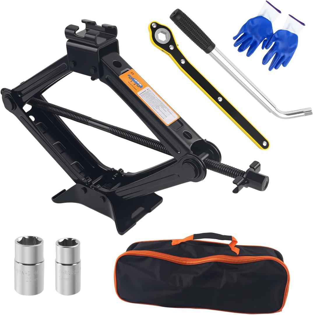 Car Scissor Jack Kit with Lug Wrench & Ratchet Wrench,2T Car Jack Kit for Cars Lifting & Tire Changing, Heavy Duty Scissor Jacks for Cars Tools Lift Range from 3.93" to 15.35"