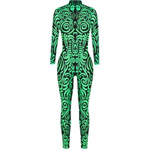 FEOYA Skeleton Jumpsuit for Women Halloween Costume Long Sleeve Skinny Catsuit 3D Print Skull Bodysuit Bone Cosplay Outfit (X-Large)