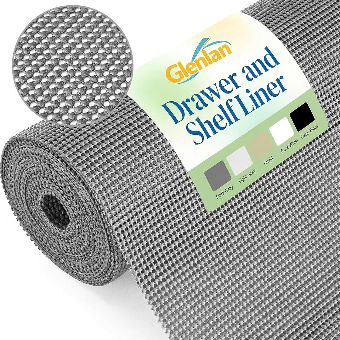 Drawer and Shelf Liner, Non-Adhesive Cabinet Liners for Kitchen Cupboard, Bathroom Drawers, Breathable Thick Mat, Easy Trim & Easy Clean, 20" x 20', Dark Gray