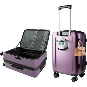 28-Inch Hardshell Checked Luggage - TSA-Accepted Lock, Top-Opening Design with Leak-Proof Cup Holder, Bag Hook, Explosion-Proof Large Suitcase for Extended Travel (Purple)