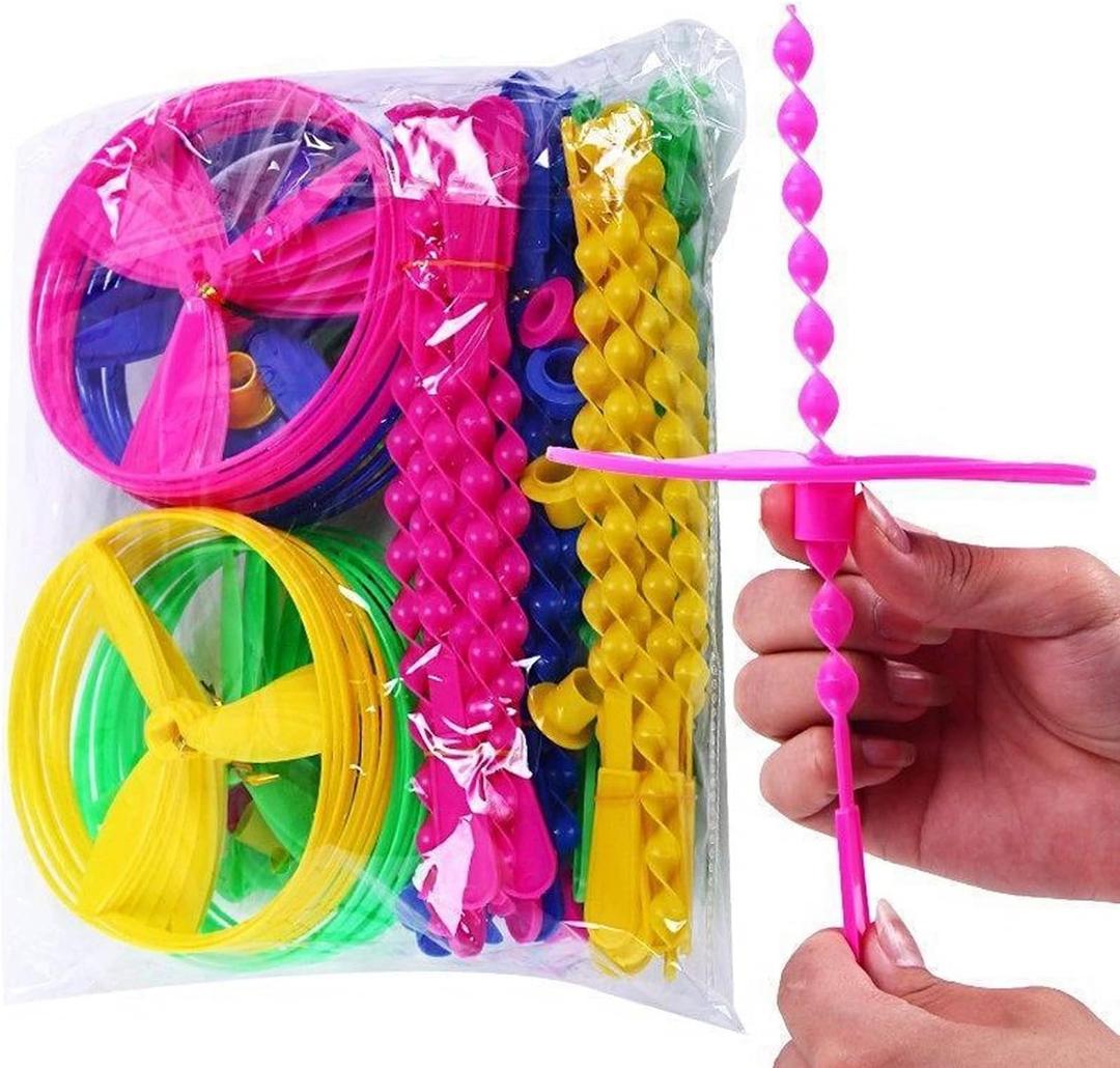 Flying Helicopter Toy, 20 Sets Hand the Rotating Circle Helicopter, Bamboo Dragonfly Hand Rub Plastic Propeller for Outdoor Toy Kids Gift Flying (Colorful)