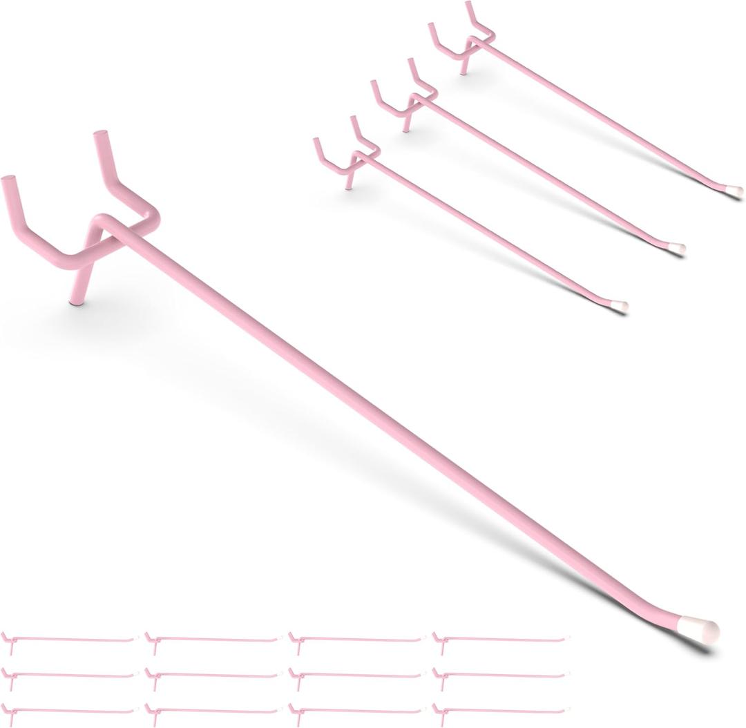 HUHOLE Pegboard Hooks 6 Inch 50PC, Pink Peg Board Hooks, Fit 1/4" or 1/8" Pegboard, Ideal Peg Board Organizer Accessories for Wall Display, Crafts Organization, Kitchen Organizer (Pink, 6 Inch)