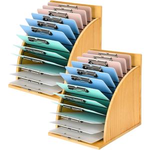 HULISEN 2 Pack Clipboard Holder for Classroom & Office, Wooden Clipboard Storage Organizer with Raised Side Panel & Metal Slots, Wood Clip Board Stand Rack Clip Board Not Included