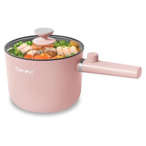 Topwit Hot Pot Electric, 1.5L Ramen Cooker, Portable Non-Stick Frying Pan, Electric Pot for Pasta, Steak, BPA Free, Electric Cooker with Dual Power Control, Over-Heating & Boil Dry Protection, Pink