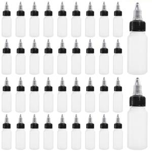 Bekith 40 Pack 1oz Dispensing Bottles, Boston Round HDPE Plastic Bottle with Twist Top Cap, Empty Plastic Squeeze Bottle