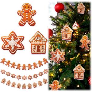 Janinka 3 Pack Gingerbread Christmas Decoration Gingerbread Christmas Garland Paper Decor with House Snowflakes Xmas Hanging Tree Decorations for Wall, Door, Yard, Home, Office, Indoor Outdoor