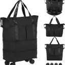 VOOWO Rolling Duffle Bag with Wheels, Expandable Foldable Duffel Bag with Wheels for Travel, Rolling Luggage Carry on Duffel Bag, Wheeled Travel Duffle Bag, Large Weekend Bag for Women & Men (Black)
