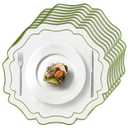 4 Sets Ribbon Twirl Cotton Linen Placemats, 15 inch Embroidery Round Cloth Table Mats with Green Scalloped Edge Washable Fabric Place Mats Flower Shape for Wedding Baby Shower Party Table Decor