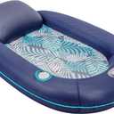 New Aqua Easy Comfort Pool Chair Float and Lounge with Cup Holder Blue Fern, Small