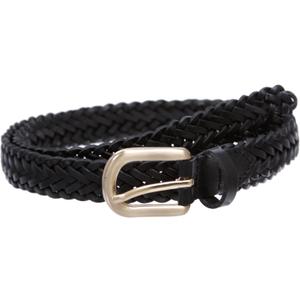 Classic 3/4" (20mm) Skinny Braided Woven Narrow Soft Cowhide Leather Belt (Black)