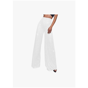 Generic Sequin Pants Women Fashion High Waist Pant Sparkly Wide Leg Trousers Elastic Loose Side Zipper Shiny Pants, Size -XL