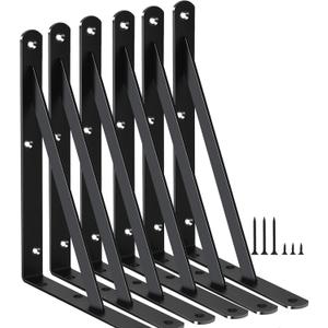6 Pack L8 x H 6" Black Heavy Duty Shelf Brackets with Screws Metal Shelf Brackets Shelf Support Angle Brackets for Shelves L Brackets Heavy Duty Floating Shelf