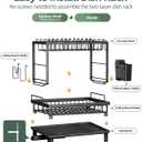 Dish Drying Rack, 2 Tier Space-Saving Dish Rack, Multifunctional Dish Drainer for Kitchen Counter with Drainboard/Utensil/Cup Holder Rustproof Carbon Steel, Black