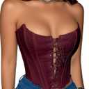 Corset Tops for Women Lace Up Overbust Corset Bustier Halloween Costume Strapless Sexy Going Out Crop Top Tank, XL