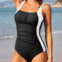 Aqua Eve One Piece Bathing Suit for Women Tummy Control Swimsuit Slimming Vintage Swimwear (Black, M)