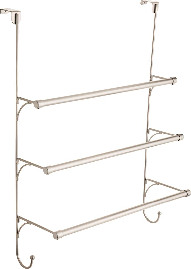 Franklin Brass (1-Pack) Over the Door Hooks Nickel Triple Towel Rack, 3-Tier with Hooks, Organizing and Storage Bar | Bathroom Accessories 193153-FN