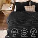 ChiXpace Flannel Fleece Comforter King Set - Furry Black Leaves Pattern Faux Fur Bed Set, Winter Ultra Soft Fuzzy Comfort Set, Velvet Bedding Set for Bed with 2 Pillow Cases