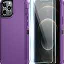 SunStory Compatible with iPhone 12 Pro Max Case with HD Screen Protector, 3-Layer Heavy Duty Full-Body Cover,3 in 1 Hybrid Protective Case for iPhone 12 Pro Max 6.7",Purple