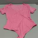 Avidlove Short Sleeve Bodysuit for Women Lace V Neck Body Suits Double Lined Bodysuits Sexy Going Out Top (Small, Pink)