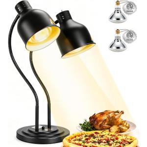 2-Head Heat Lamp for Food - 500W Commercial Food Warmers, Black