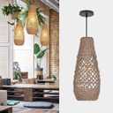 Arturesthome 1 Light Boho Rattan Pendant Light Fixtures, Mini Farmhouse Natural Chandelier Pendant Light, Retro Wicker Hanging Lamp for Kitchen Island (5.8"x13.75")
