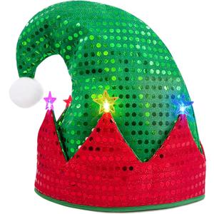 Elf Hat Felt Elf Hat with Jingle Bells Santa Hats Hat Great Holiday Party Costume New Year Gift Ideas and Accessory (Red With Stars)