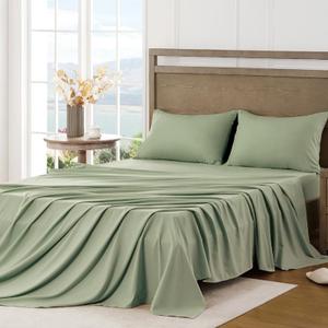 FreshCulture King Sheet Set - Ultra Soft Sheets for King Size Bed - Brushed Microfiber - Deep Pockets - Easy Care - Cooling & Breathable Sheets - 4 Pieces Hotel Luxury King Bed Sheets (Sage Green)