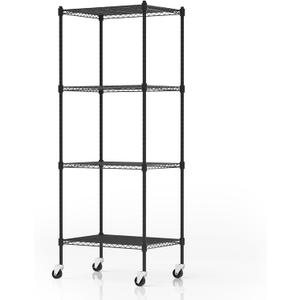 4 Tier Storage Shelves with Wheels, Heavy Duty Metal Garage Shelving Unit and Adjustable Feet, 865lb High Capacity Rolling Storage Shelf for Kitchen, Office, Dining Room (23.6"x 17.7"x 59"), Black