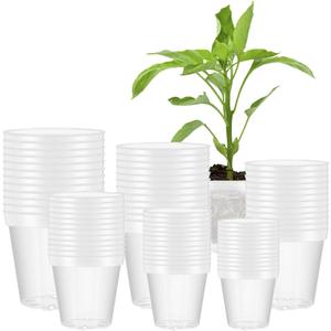 24 Pcs 4/5/6/7/8/9 Inch Clear Nursery Pots with Drainage Holes, Transparent Variety Pack Plastic Plant Pot for Plants, Clear Seedling Planter Pots for Flowers Vegetable Succulents Herbs