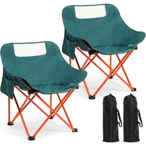 2 Pack Compact Camping Chairs Portable Folding for Outside with Carry Bag Lightweight Moon Chairs for Travel Picnic Hiking Beach Fishing, 600D Oxford, Supports 330lbs(Green)