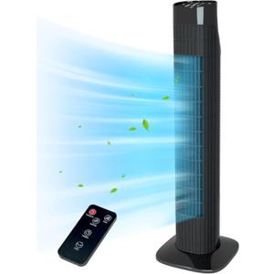 31 Inch Tower Fan for Bedroom, 120° Oscillating Quiet Standing Bladeless Fan With Remote, 7.5H Timer, 3 Speeds, 3 Modes, for Room, Dorm, Office, Black